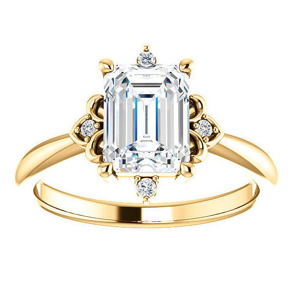 Emerald / Radiant Moissanite Unique Engagement Ring