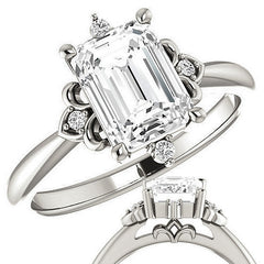 Emerald / Radiant Moissanite Unique Engagement Ring