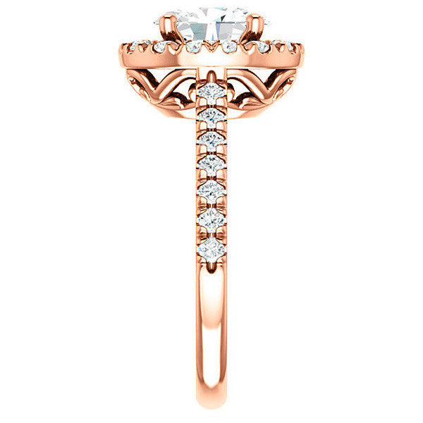 Oval Moissanite Cathedral Engagement Ring with Halo