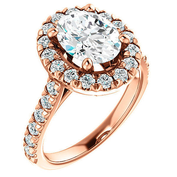 Oval Moissanite Cathedral Engagement Ring with Halo
