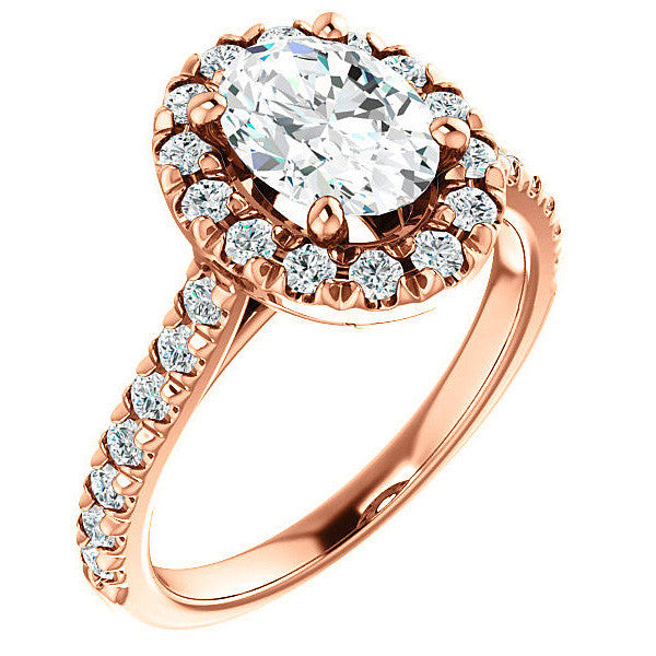 Oval Moissanite Cathedral Engagement Ring with Halo