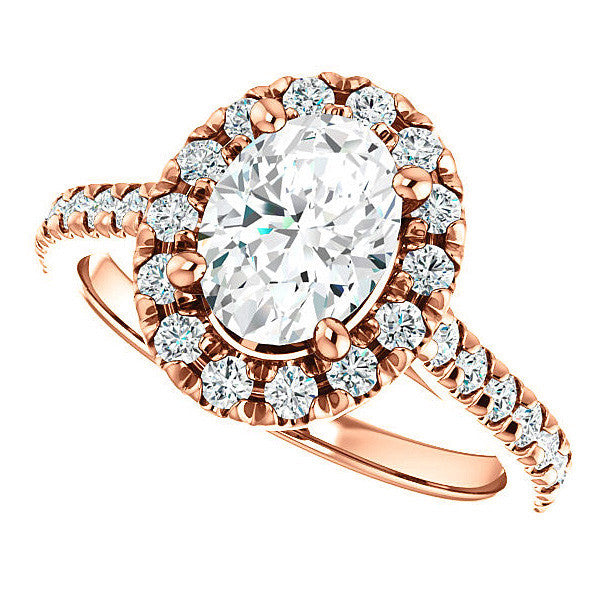 Oval Moissanite Cathedral Engagement Ring with Halo