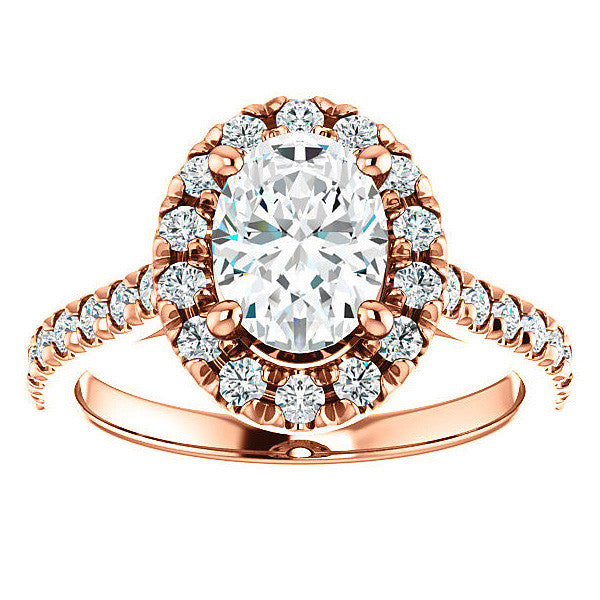Oval Moissanite Cathedral Engagement Ring with Halo