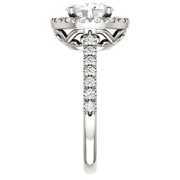 Oval Moissanite Cathedral Engagement Ring with Halo