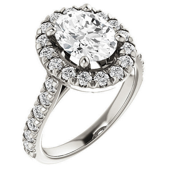 Oval Moissanite Cathedral Engagement Ring with Halo