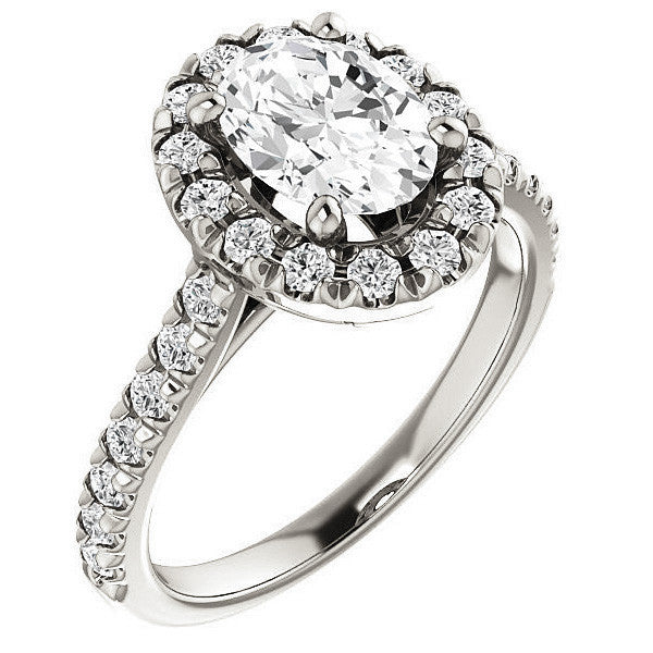 Oval Moissanite Cathedral Engagement Ring with Halo