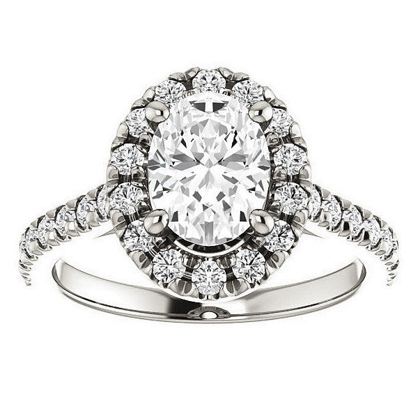 Oval Moissanite Cathedral Engagement Ring with Halo