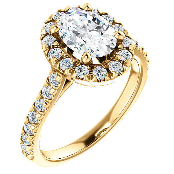 Oval Moissanite Cathedral Engagement Ring with Halo