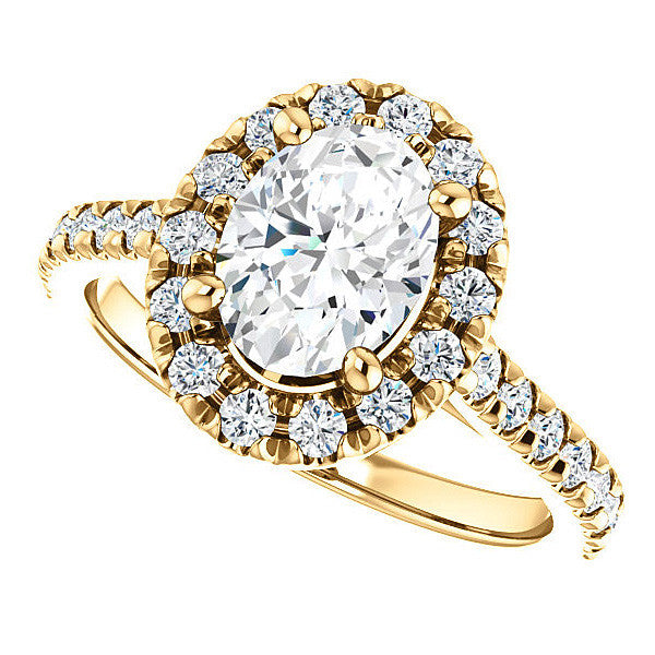 Oval Moissanite Cathedral Engagement Ring with Halo