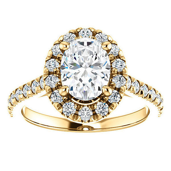 Oval Moissanite Cathedral Engagement Ring with Halo