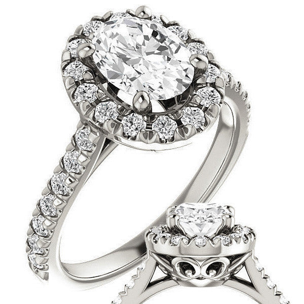 Oval Moissanite Cathedral Engagement Ring with Halo