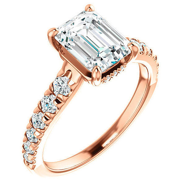 Emerald / Radiant Moissanite Engagement Ring