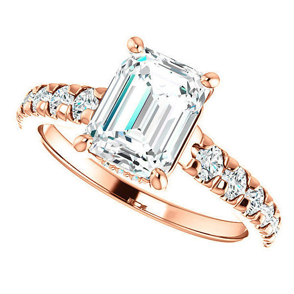 Emerald / Radiant Moissanite Engagement Ring