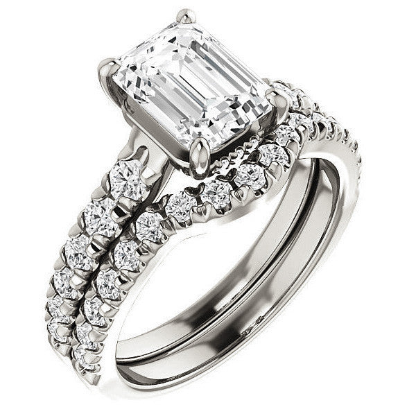 Emerald / Radiant Moissanite Engagement Ring