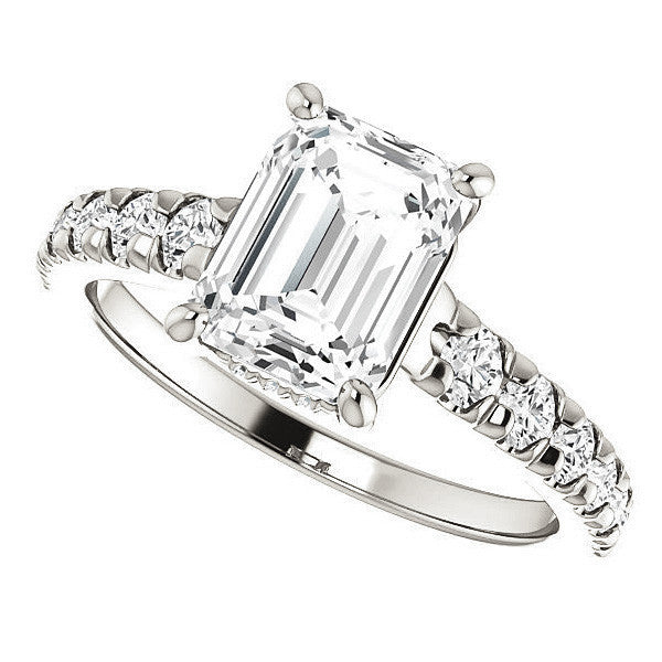 Emerald / Radiant Moissanite Engagement Ring