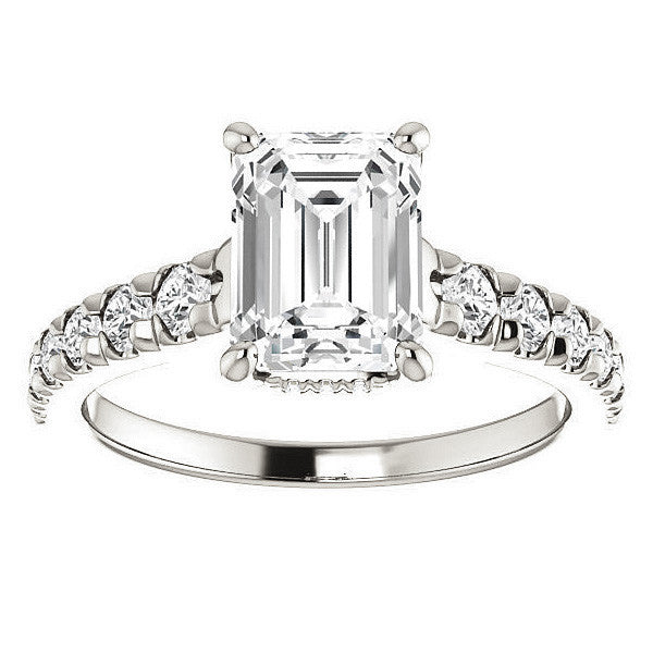 Emerald / Radiant Moissanite Engagement Ring