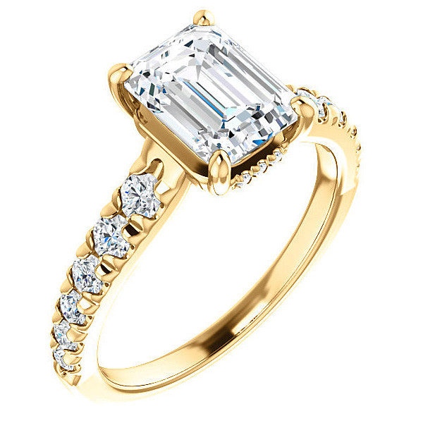 Emerald / Radiant Moissanite Engagement Ring