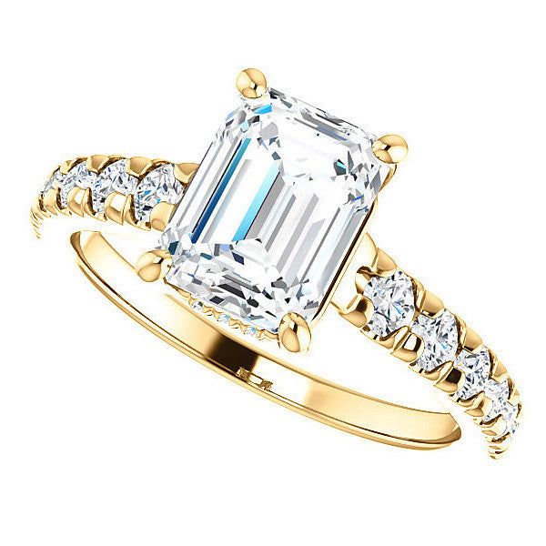 Emerald / Radiant Moissanite Engagement Ring