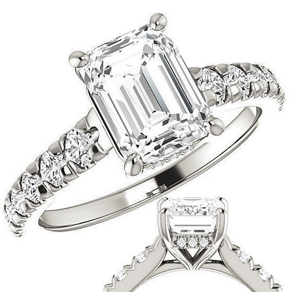Emerald / Radiant Moissanite Engagement Ring