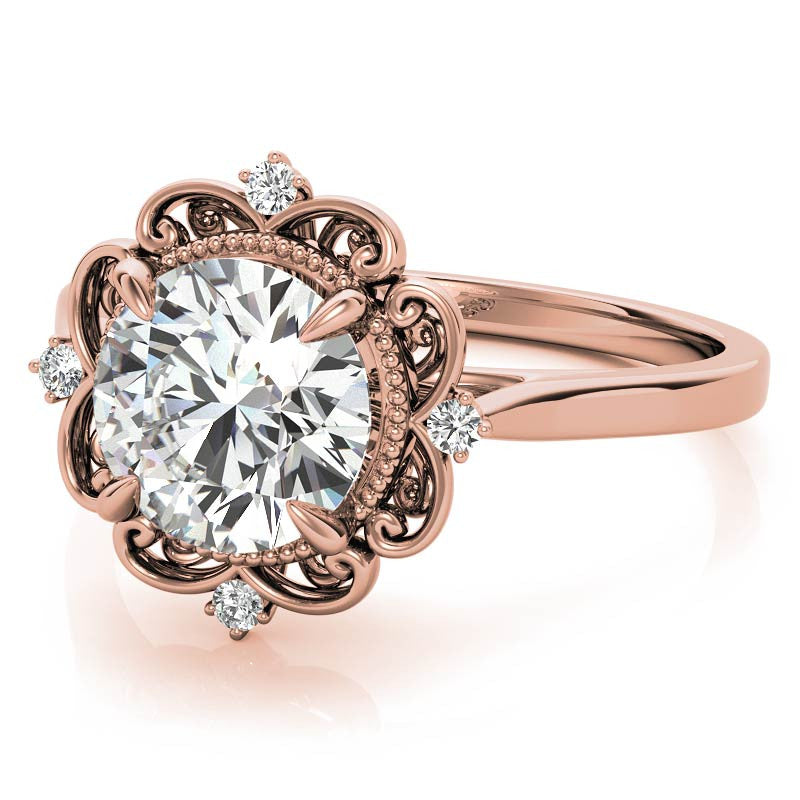 Round Moissanite Cathedral Engagement Ring