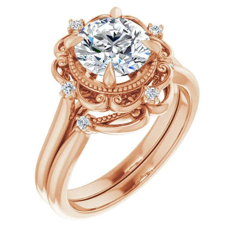 Round Moissanite Cathedral Engagement Ring