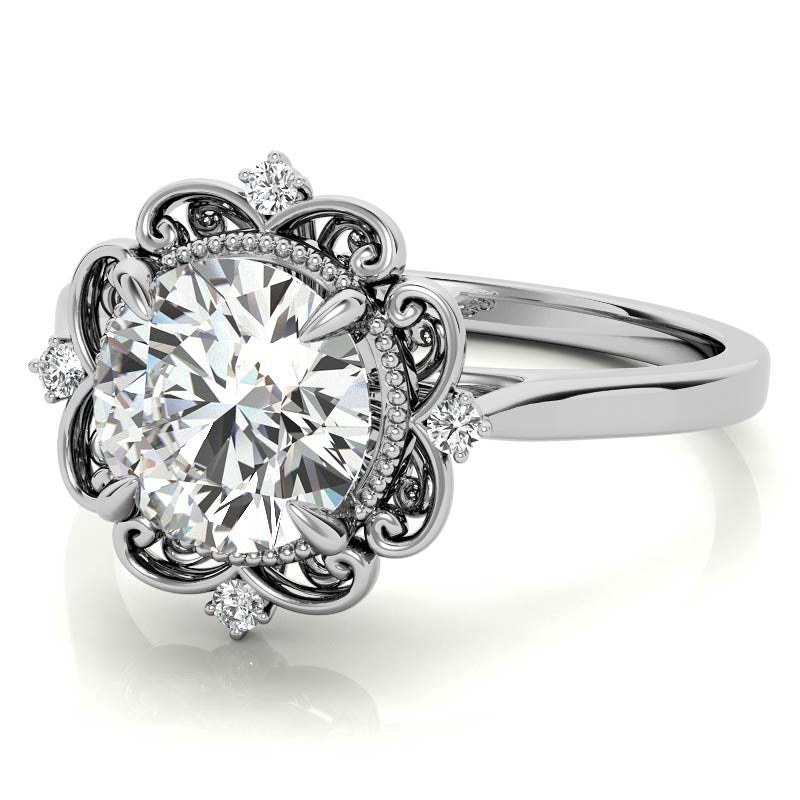 Round Moissanite Cathedral Engagement Ring
