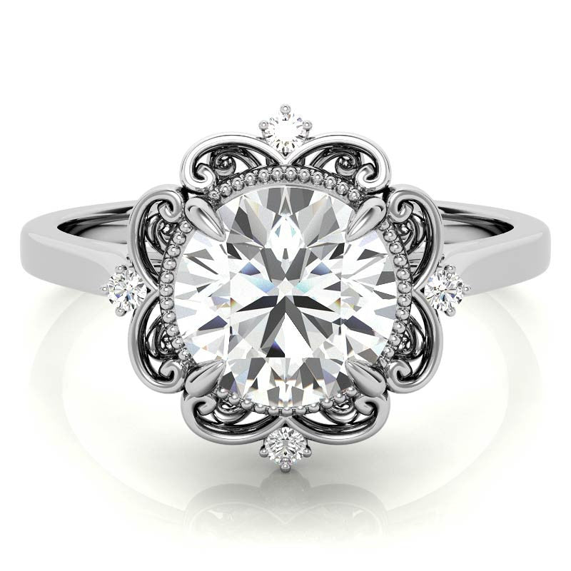 Round Moissanite Cathedral Engagement Ring