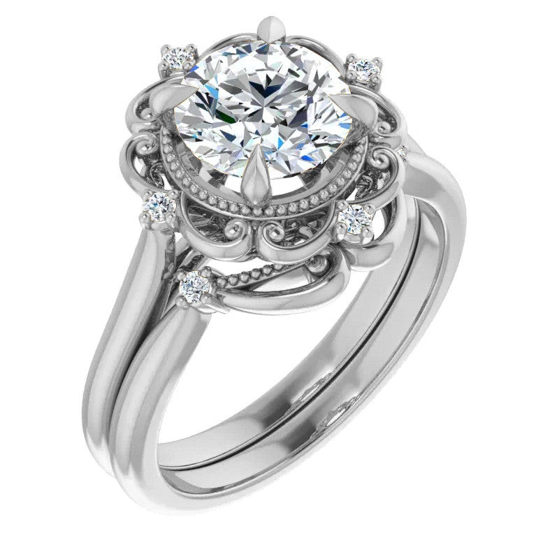Round Moissanite Cathedral Engagement Ring
