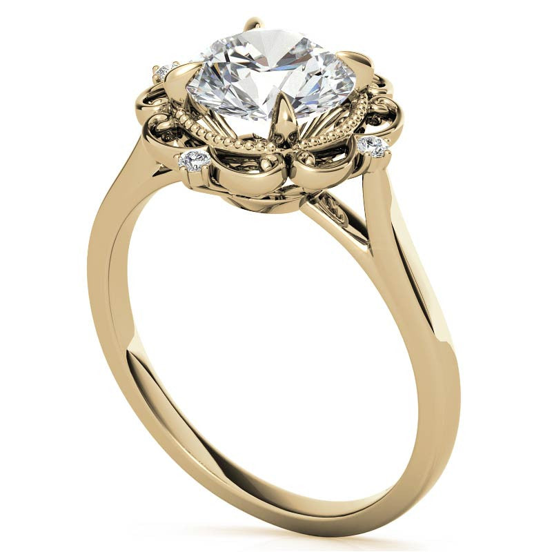 Round Moissanite Cathedral Engagement Ring