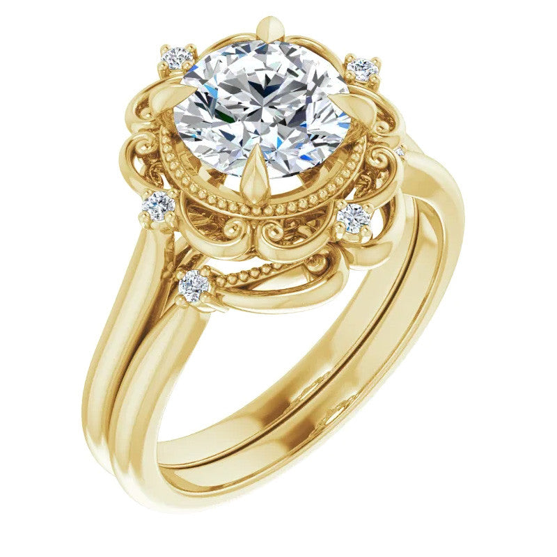 Round Moissanite Cathedral Engagement Ring