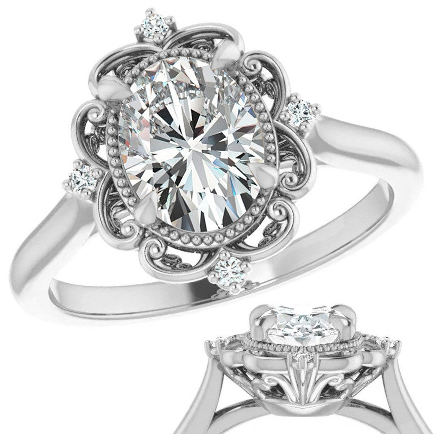 Oval Moissanite Cathedral Engagement Ring