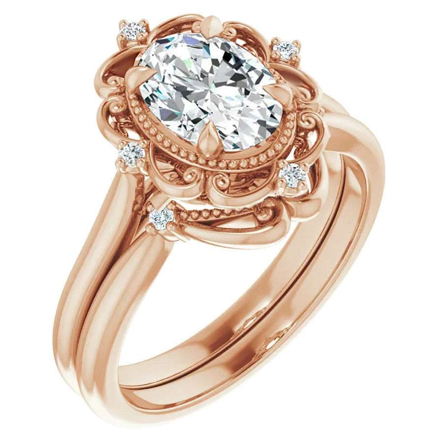 Oval Moissanite Cathedral Engagement Ring