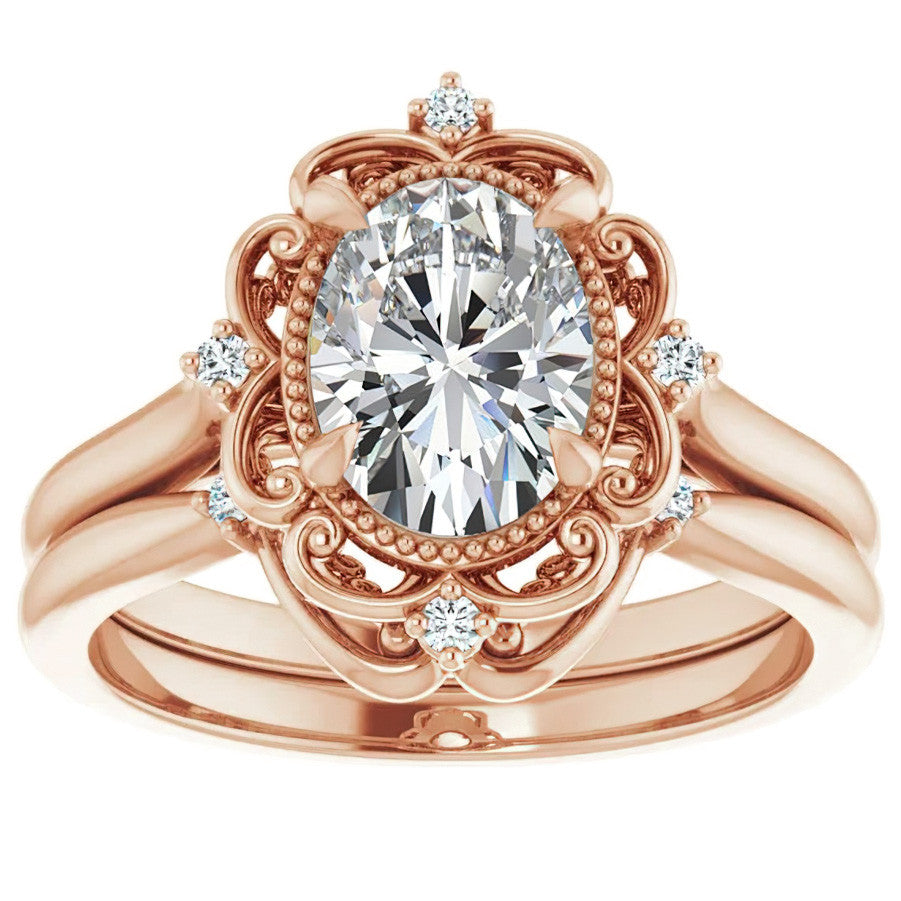 Oval Moissanite Cathedral Engagement Ring