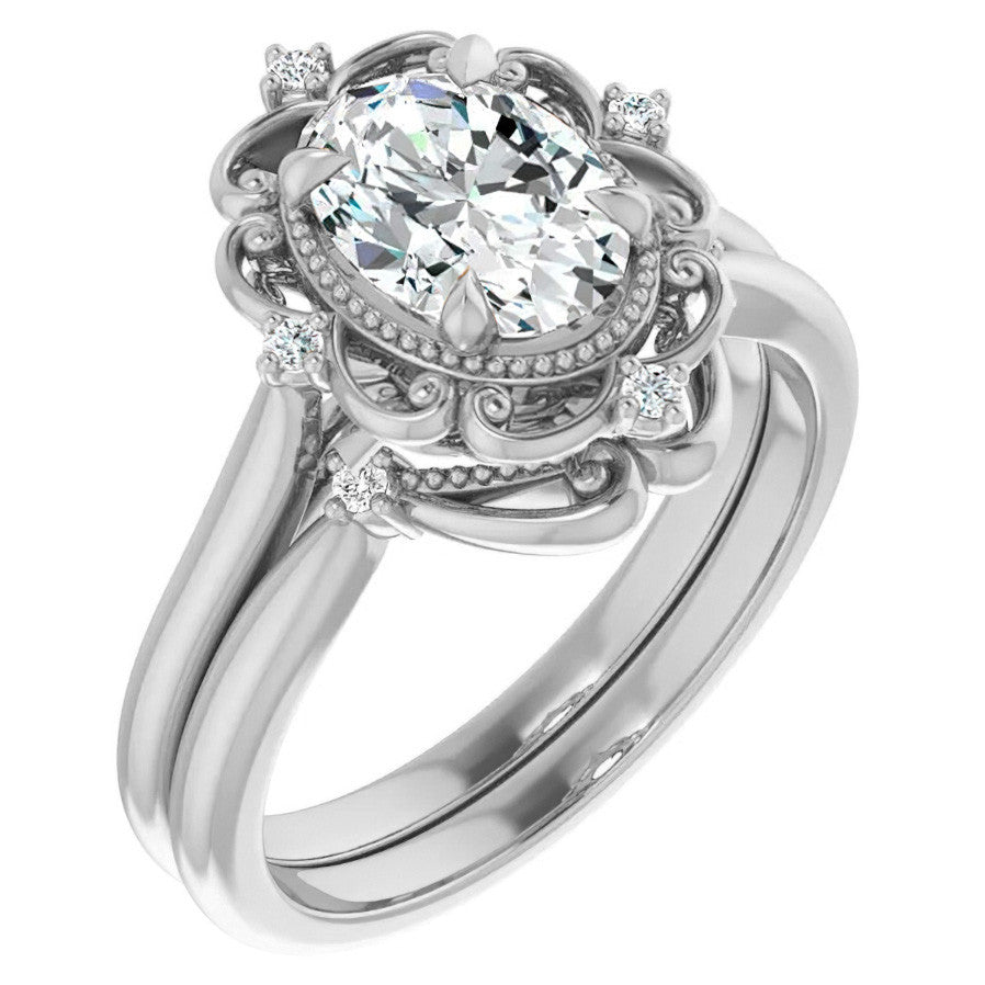 Oval Moissanite Cathedral Engagement Ring
