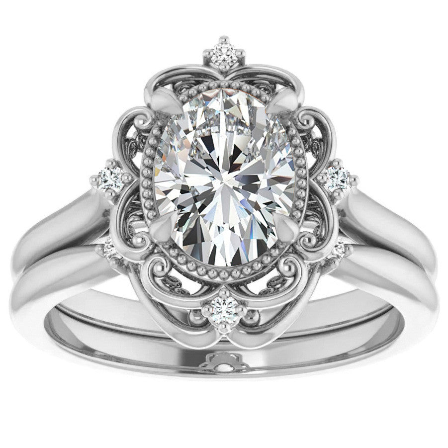 Oval Moissanite Cathedral Engagement Ring