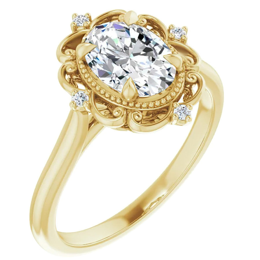 Oval Moissanite Cathedral Engagement Ring