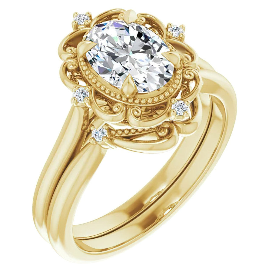 Oval Moissanite Cathedral Engagement Ring