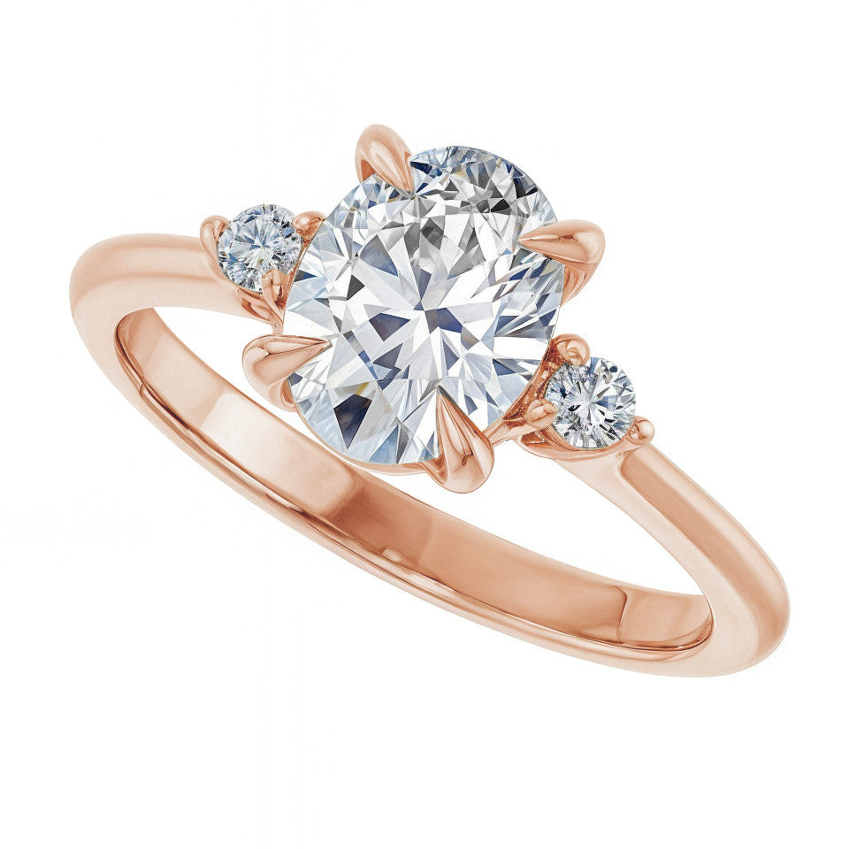 Oval Moissanite Unique Three Stone Engagement Ring
