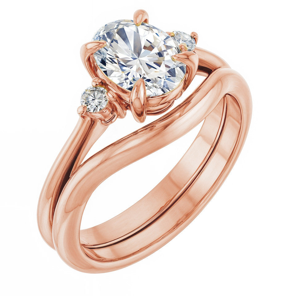 Oval Moissanite Unique Three Stone Engagement Ring