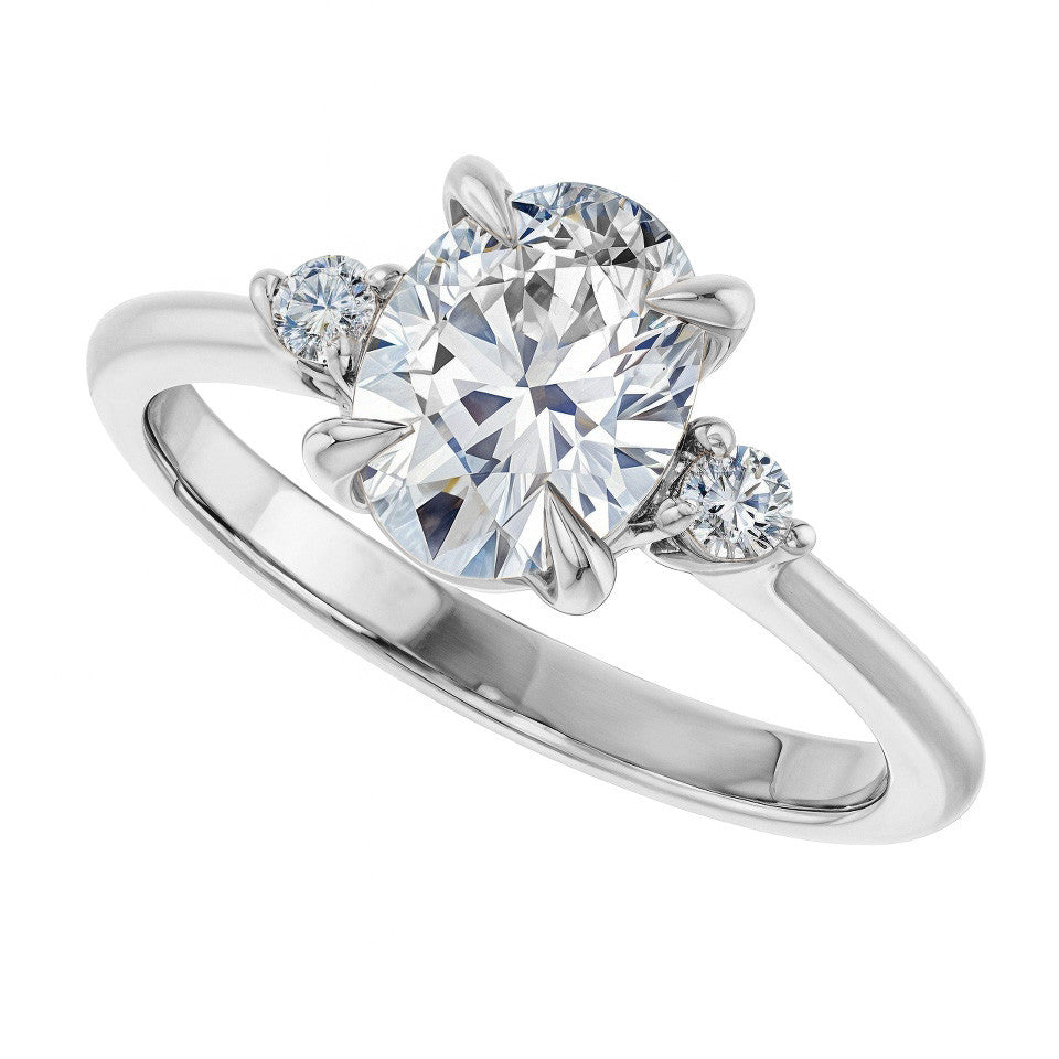Oval Moissanite Unique Three Stone Engagement Ring