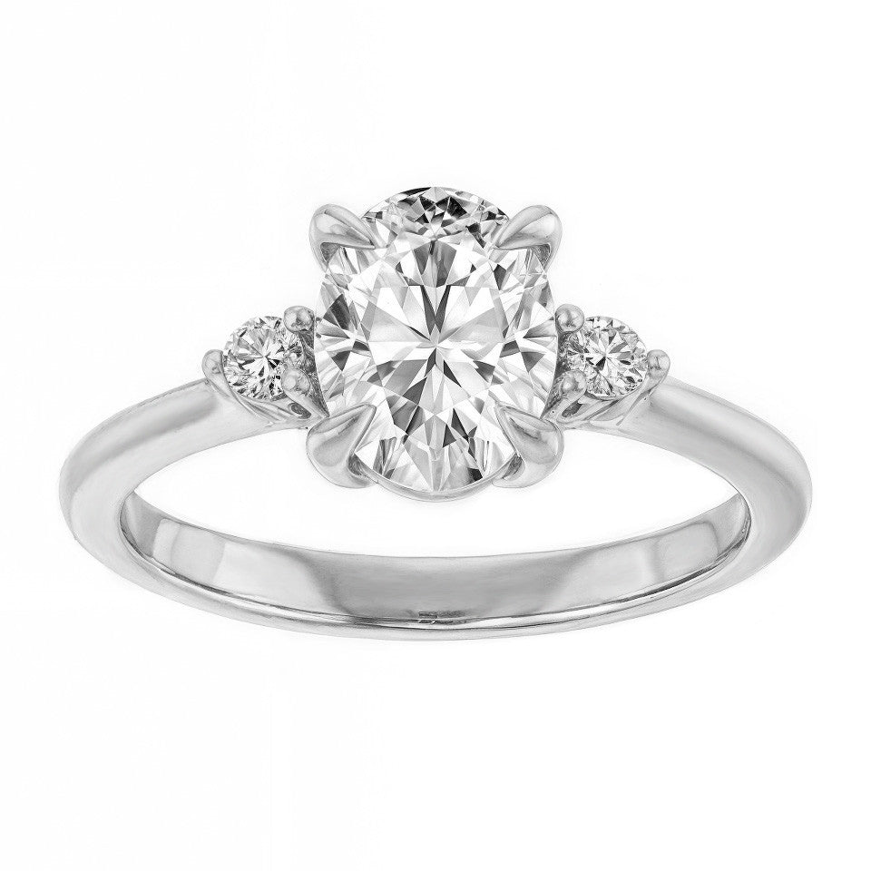 Oval Moissanite Unique Three Stone Engagement Ring