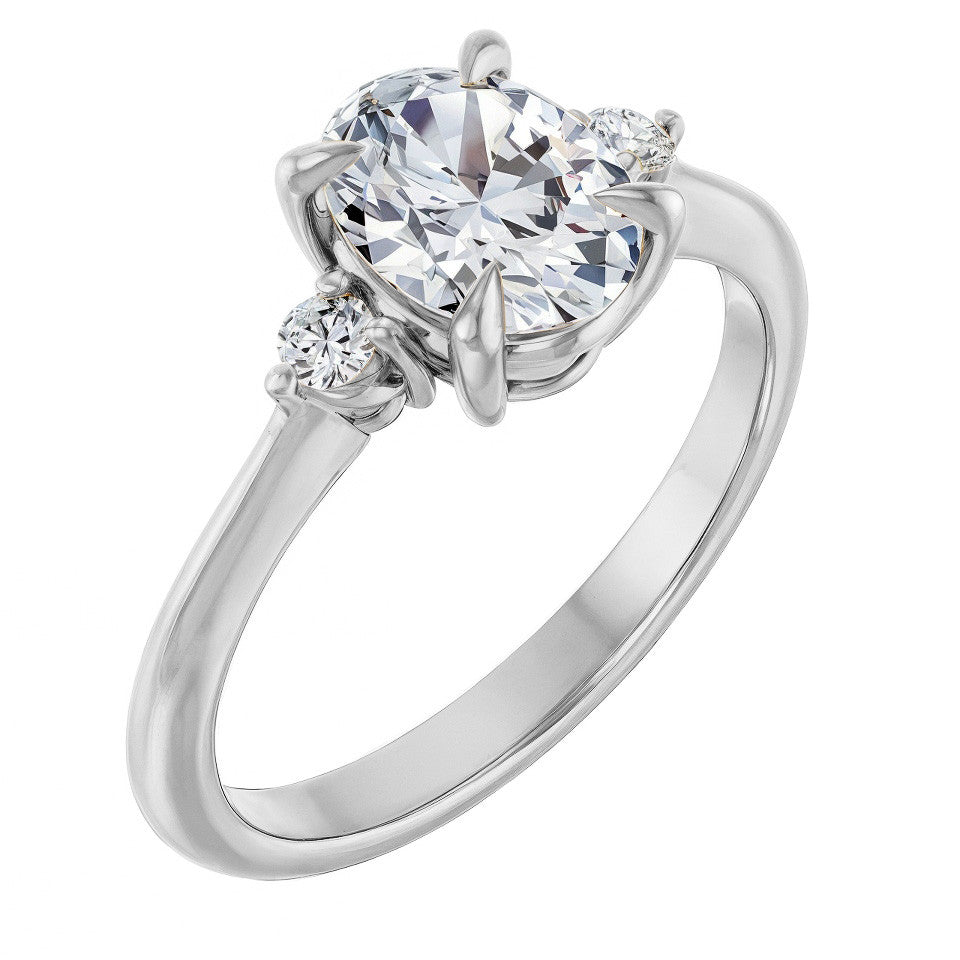 Oval Moissanite Unique Three Stone Engagement Ring