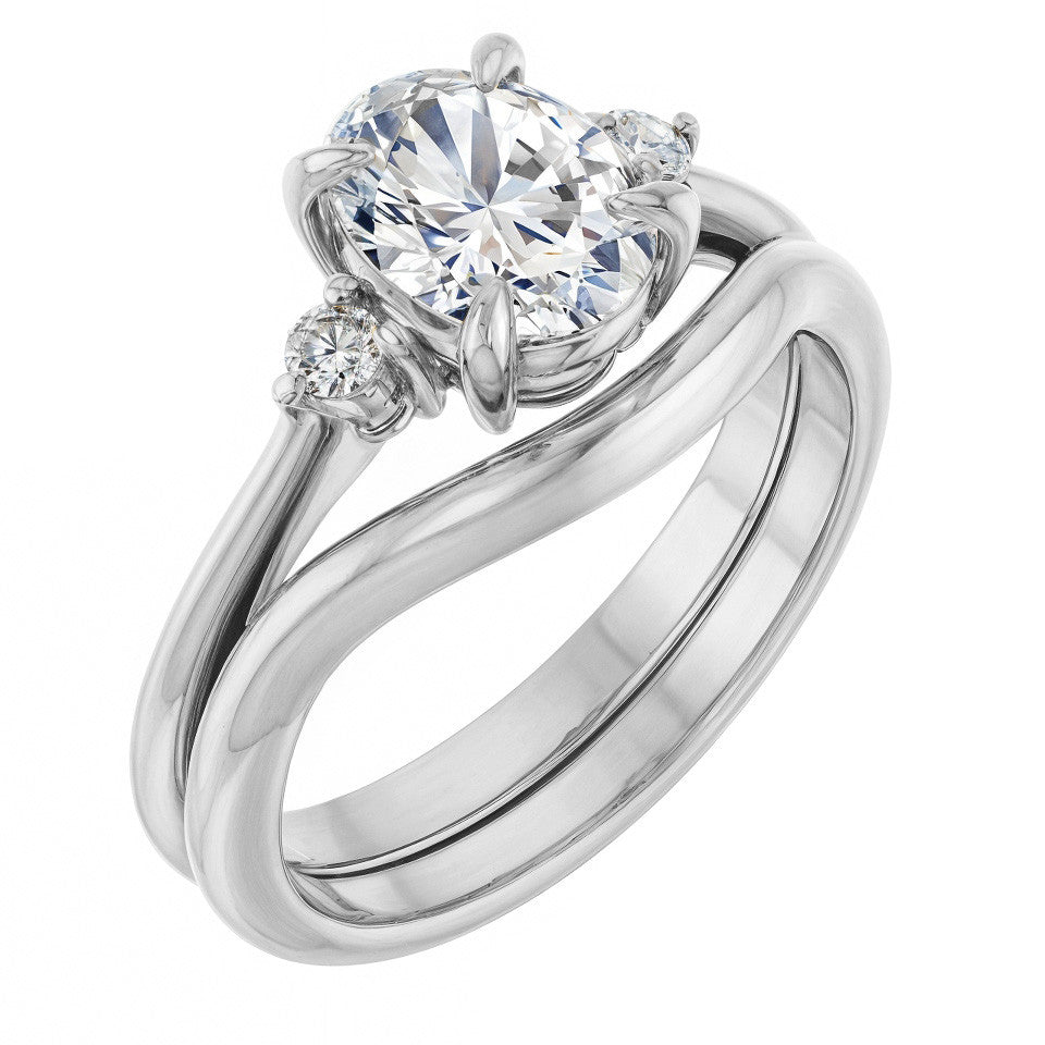 Oval Moissanite Unique Three Stone Engagement Ring