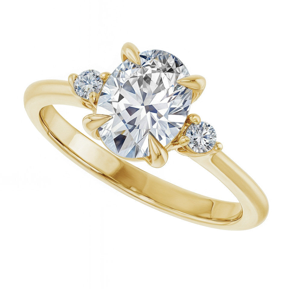 Oval Moissanite Unique Three Stone Engagement Ring
