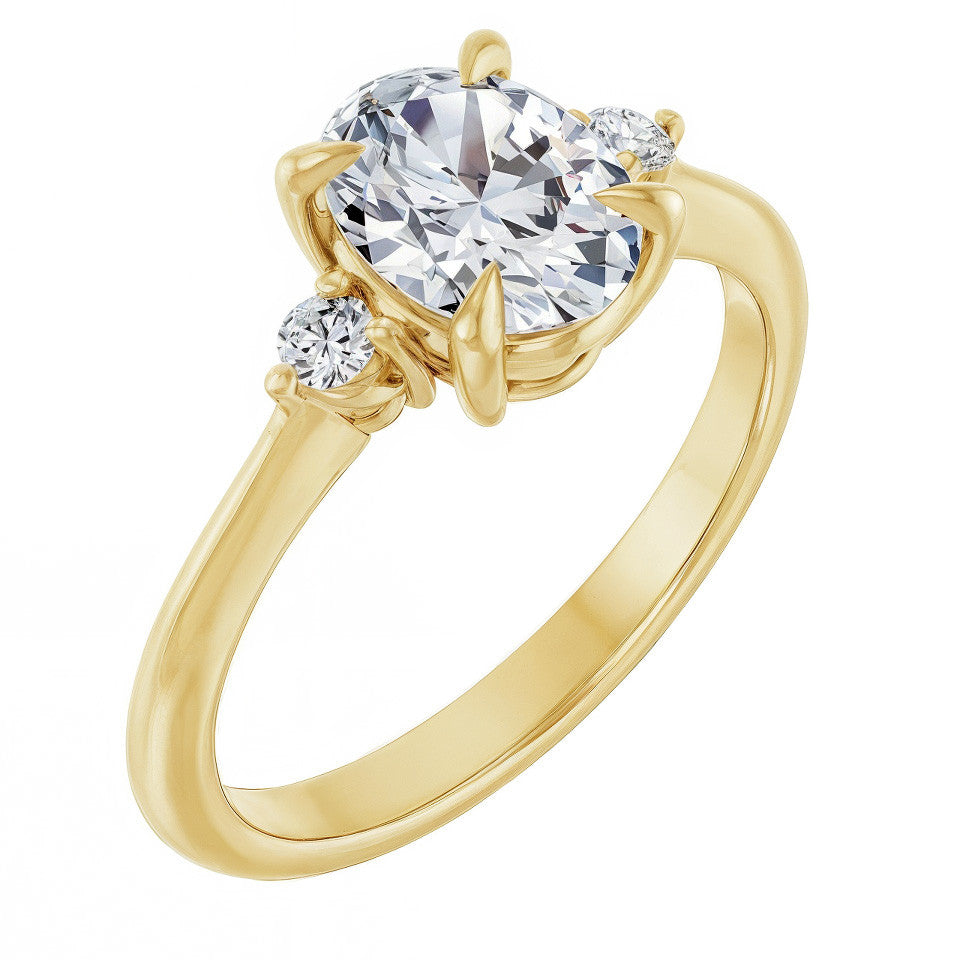 Oval Moissanite Unique Three Stone Engagement Ring