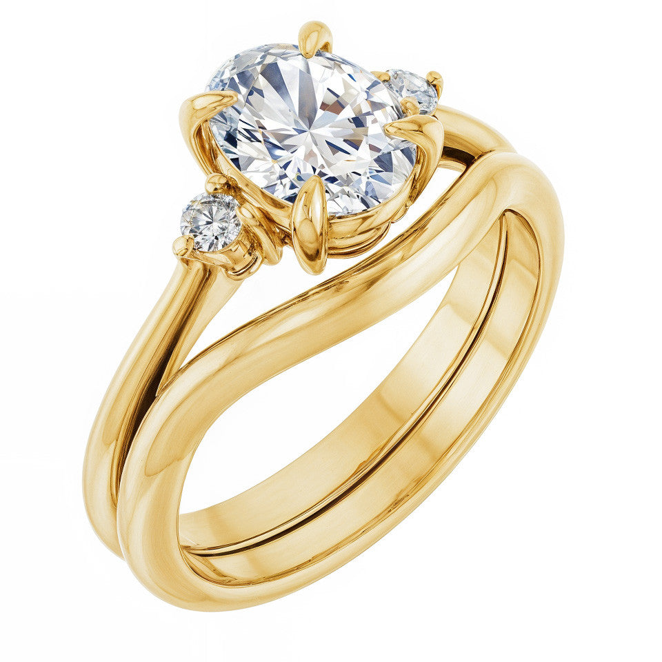 Oval Moissanite Unique Three Stone Engagement Ring