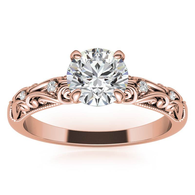 Round Scroll Design Moissanite Engagement Ring