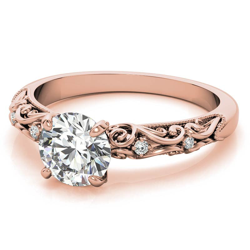Round Scroll Design Moissanite Engagement Ring