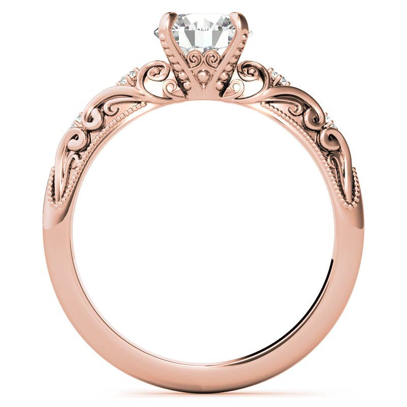 Round Scroll Design Moissanite Engagement Ring