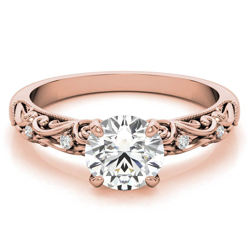 Round Scroll Design Moissanite Engagement Ring